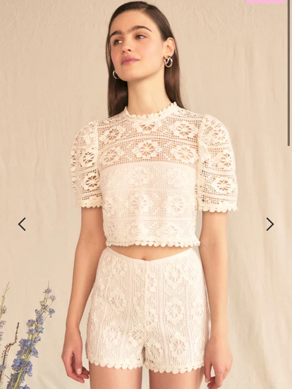 SAYLOR NWT Morgana set (Cream Crochet Lace top with matching High-Rise Shorts)